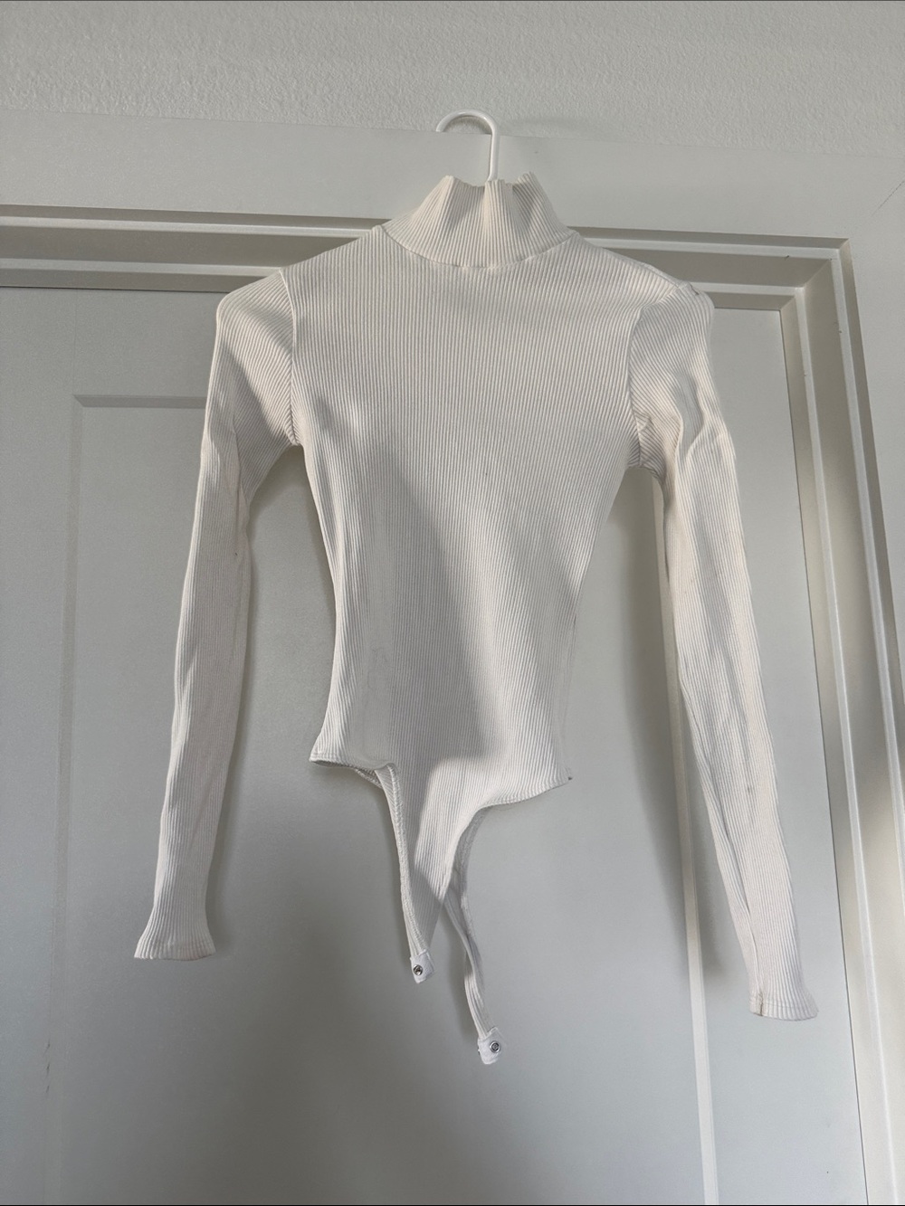 Lulu's Cream Ribbed Mock-Neck Long Sleeve Bodysuit